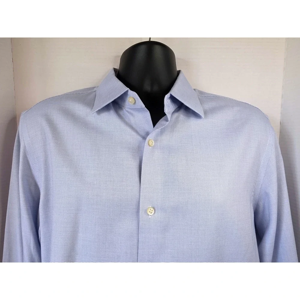 Banana Republic Camden Fit Non-Iron Dress Shirt Light Blue Micro-Check L